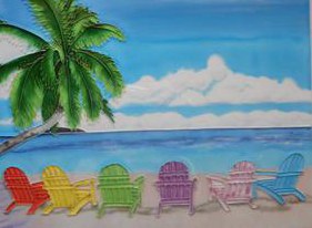 6" Square Multicolor Tropical Beach Chairs Ceramic Tile