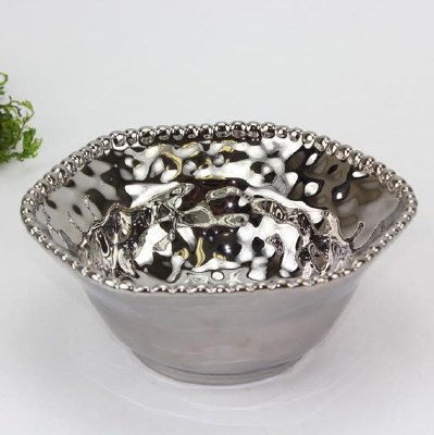 7" Round Silver Beaded Ceramic Bowl  by Pampa Bay
