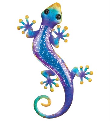 18" Purple and Blue Metal and Glass Gecko Plaque