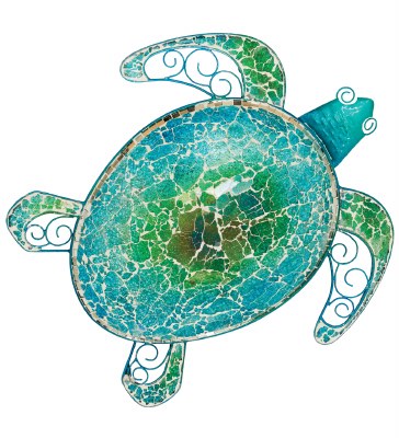 18" Blue and Green Crackled Glass Mosaic Sea Turtle Plaque