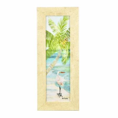 23" x 9" White Egret by Palm Tree Gel Textured Framed Print with No Glass