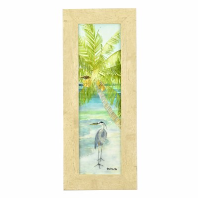 23" x 9" Blue Heron by Palm Tree Gel Textured Framed Print with No Glass