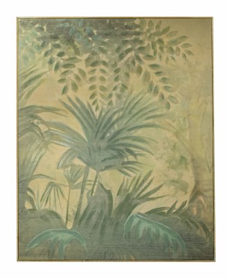 47" x 36" Green Tropical Shadows Canvas with Whitewash Frame