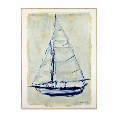 48" x 36" Blue and White Two Sails Canvas in Frame