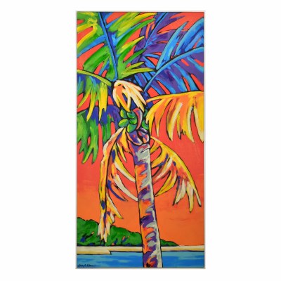 48" x 24" Multicolor Palm on Orange Canvas in Frame