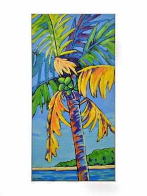 48" x 24" Multicolor Palm on Blue Canvas in Frame