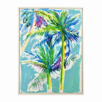 40" x 30" Multicolor Palms on Light Blue Canvas