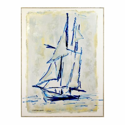 48" x 36" Blue and White Two Sails Canvas in Frame