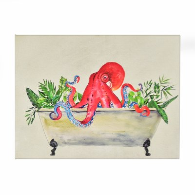 18" x 24" Bright Red Octopus in Tub Canvas