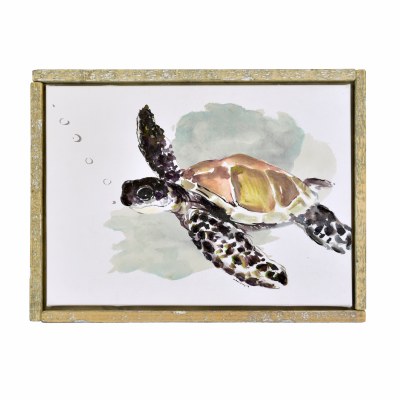 18" x 24" Tan Brown Sea Turtle Swimming Canvas in Frame