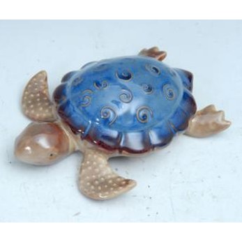 8" Blue and Beige Ceramic Swirls Sea Turtle Figurine