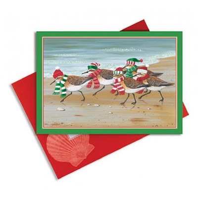 5" x 7" Box of 16 Sandpipers in Hats Christmas Greeting Cards