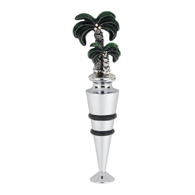4" Silver and Green Palm Tree Wine Bottle Stopper