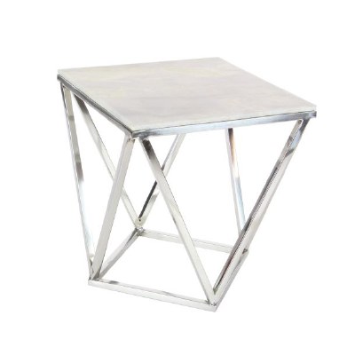 18" Square Contemporary Silver Marble Accent Table