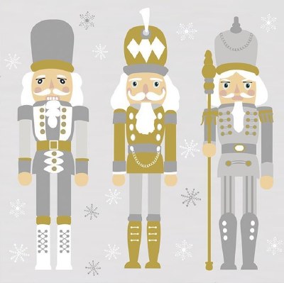 5" Square Gold and Silver Nutcracker Paper Beverage Napkins