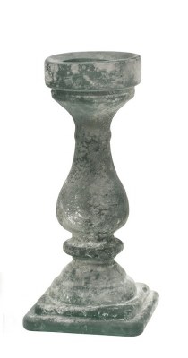 12" White and Gray Frosted Pillar Glass Candleholder