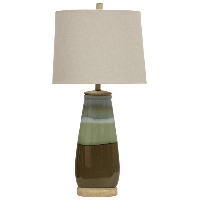 34" Brown and Green Reactive Glaze Ceramic Transitional Table Lamp