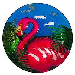 8" Round Pink Flamingo Glass Plate