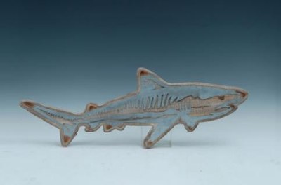 33" Wood Shark Plaque With Galvanized Finish