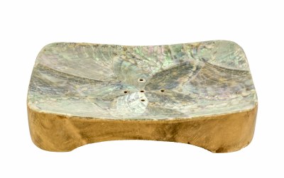3" x 5" Rectangle Wood Soap Dish with Abalone Detail