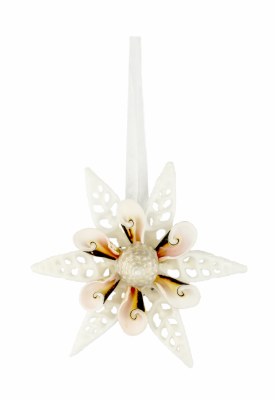 4.5" White Shell Slice with Pearl Center Ornament