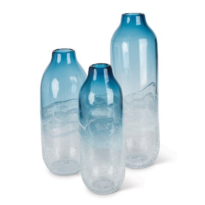 19" Gradient Indigo and White Glass Cylinder Vase