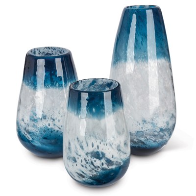 6" Gradient Dark Blue and White Round Bottom Glass Vase