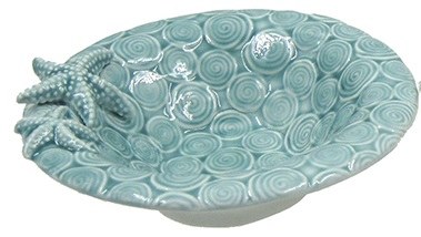 6" Round Blue Textured Ceramic Starfish Bowl