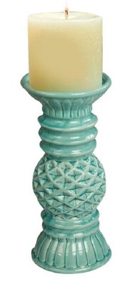 9" Turquoise Ceramic Diamond Pillar Candleholder