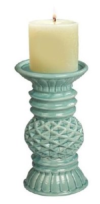 5" Turquoise Ceramic Diamond Pillar Candleholder