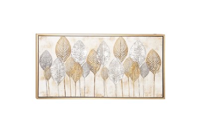27" x 55" Silver and Gold Leaves on Framed Canvas