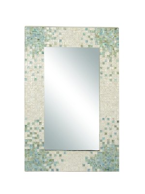 36" x 24" White and Blue-Green Mother of Pearl Mirror