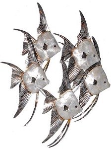 24" White and Silver Capiz Angelfish School Plaque