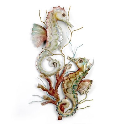 23" 2 Seahorses in Coral Plaque