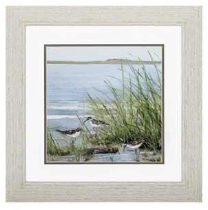 20" Square Framed Three Sandpipers on Shore Print Under Glass