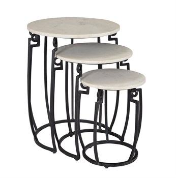 19" Set of 3 Round White Marble Nesting Tables