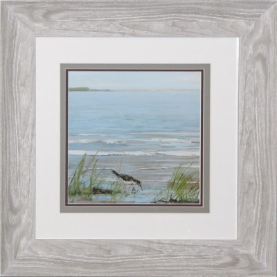 24" Square 1 Sandpiper with Reeds on Water Framed Under Glass