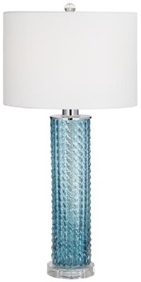 29" Blue Textured Glass Column Table Lamp with White Shade