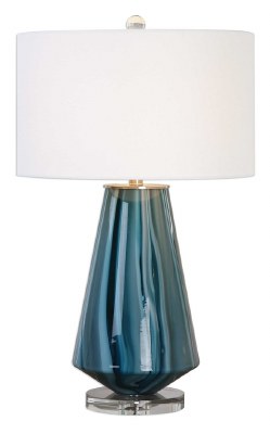 29" Turquoise With Blue Stripes Glass Cone Lamp