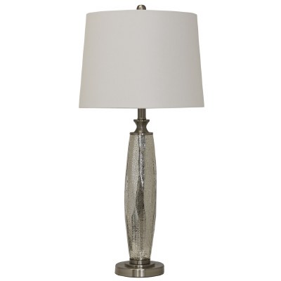 32" Distressed Silver Finish Seeded Glass Column Table Lamp with White Drum Shade