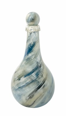 16" Gold and Blue Painted Glass Bottle with Round Top