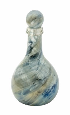 13" Gold and Blue Painted Glass Bottle with Round Top