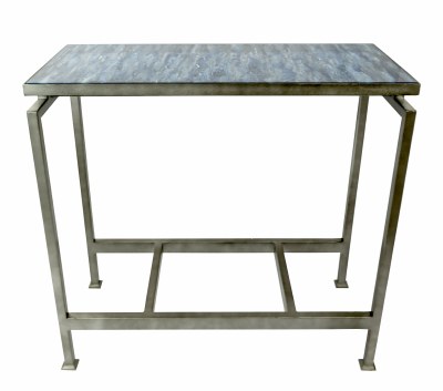 24" Quiet Storm Blue Glass Top with Silver Legs Table