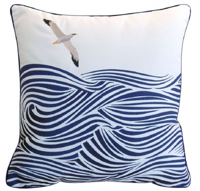 18" Square Navy and White Albatross Over Waves Pillow