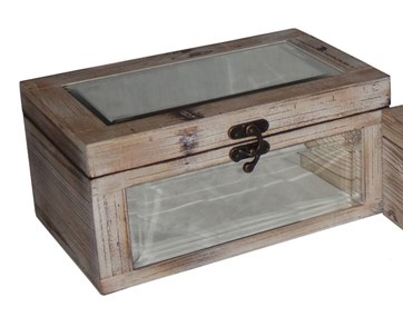 7" x 12" Whitewash Wood Box with Mirror Panels
