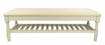 58" Distressed White Finish Easton Bench with Base Muslin Fabric