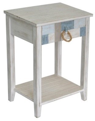 18" Rustic White and Blue Patchwork End Table