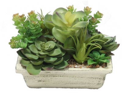 6" Faux Mixed Green Succulents in Rectangle Pot