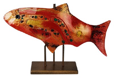 18" Red Glass Fish on a Gold Stand
