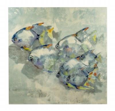 36" Square Multicolored School of Rock Fish Gel Textured Canvas